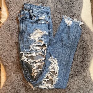 American Eagle Outfitters Distressed Straight Leg Jeans - Medium Blue